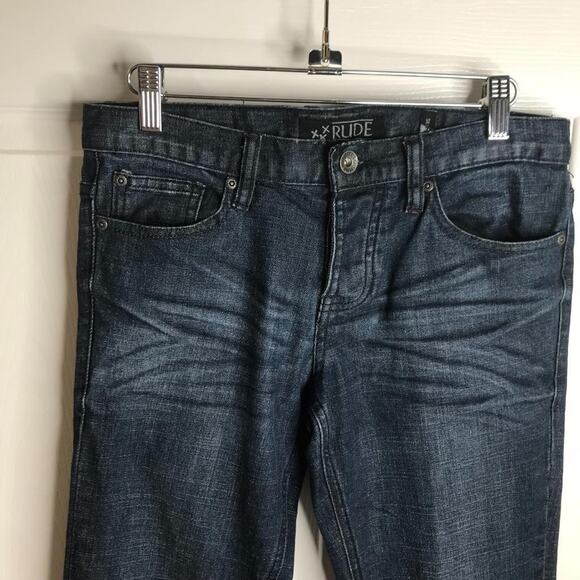 Rude XXX Men's Button Fly Skinny Jeans Dark Blue ~ Size 28x32 - Picture 2 of 9